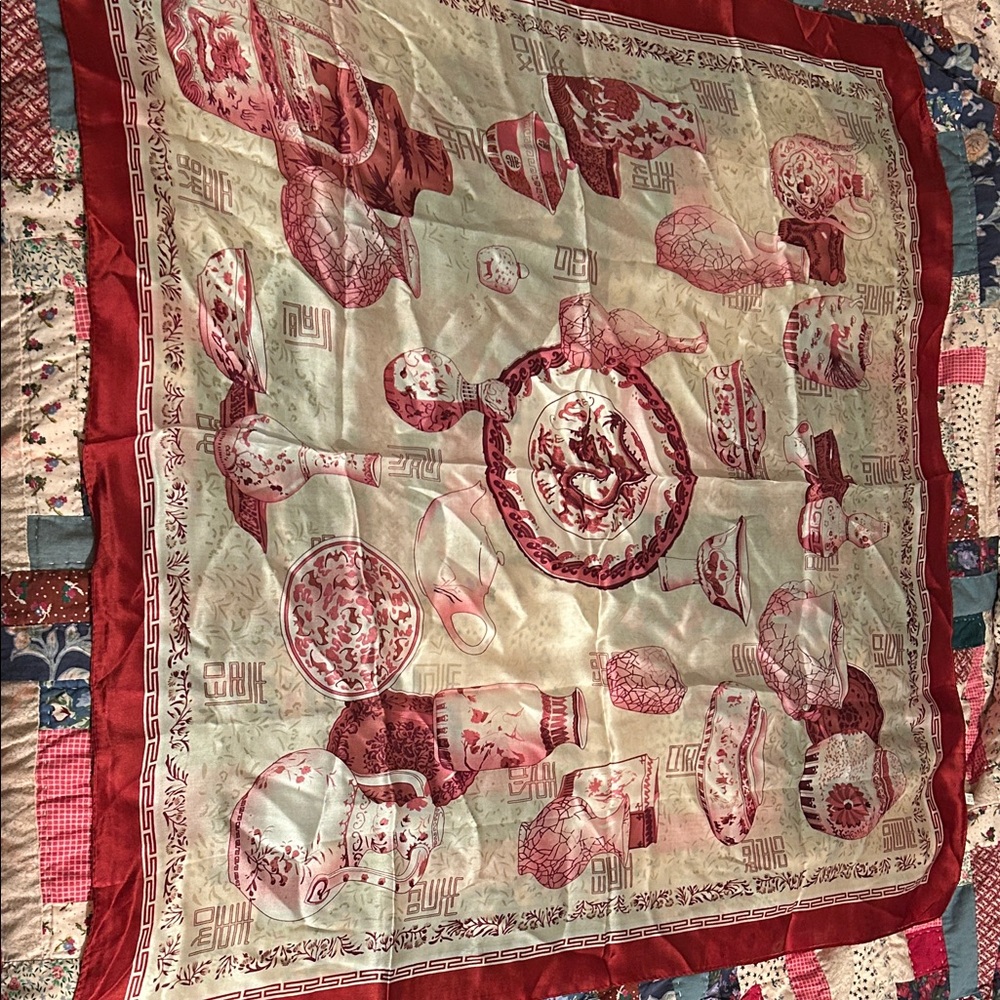 Chinese 100% Silk Scarf, Elegant Pink & Cream, 33”x33”